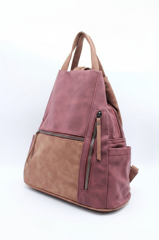 Convertible Dual-Tone Shoulder Bag Backpack with Zip Pockets