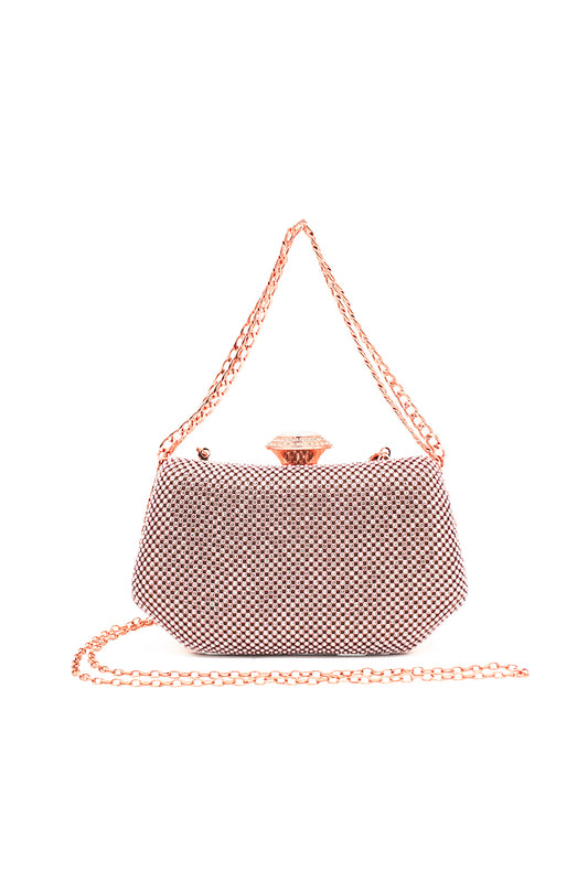 Sparkling Evening Clutch Bag with Chain Strap and Jewel Clasp