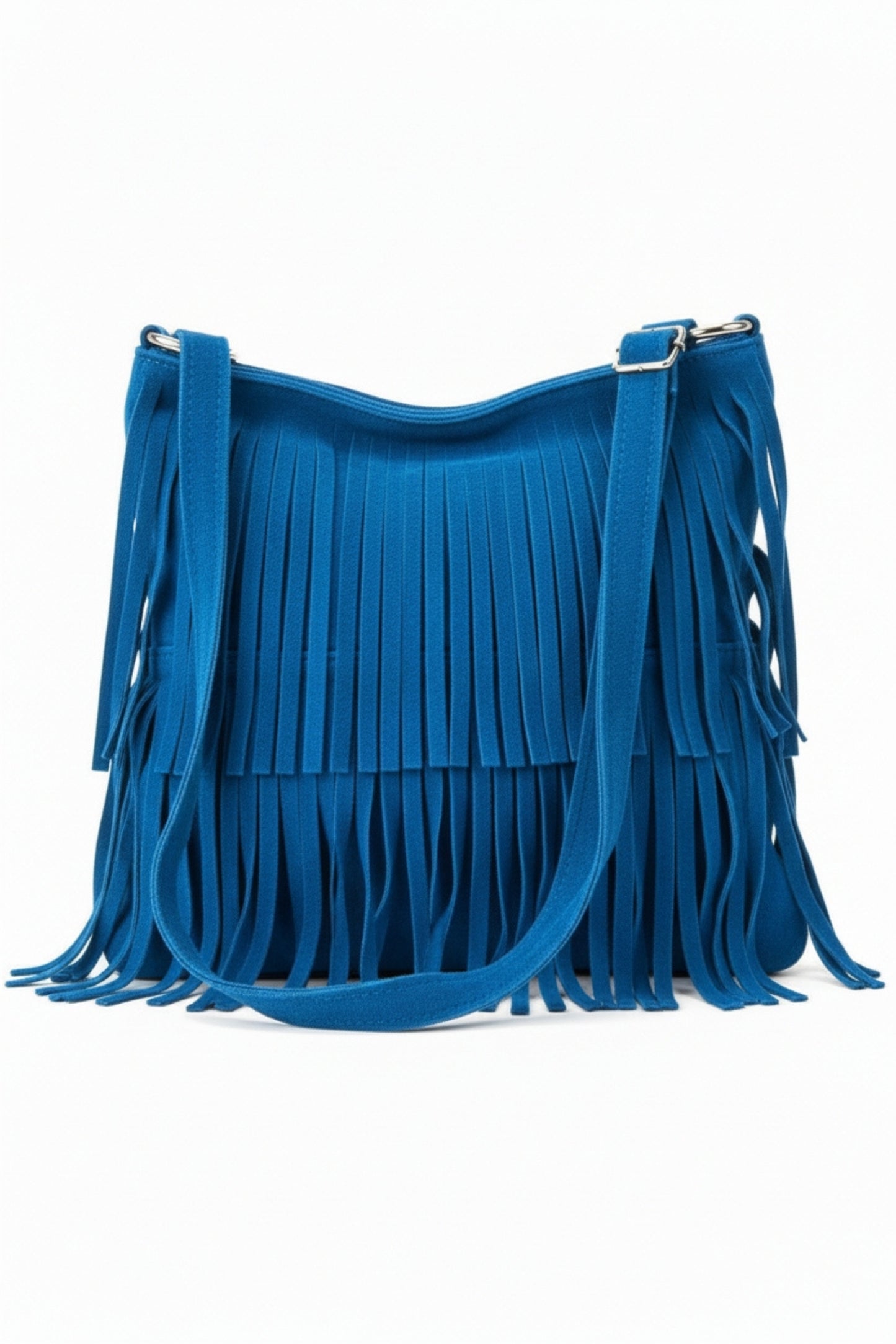 Italian Genuine Suede Fringed Crossbody Bag with Zipper