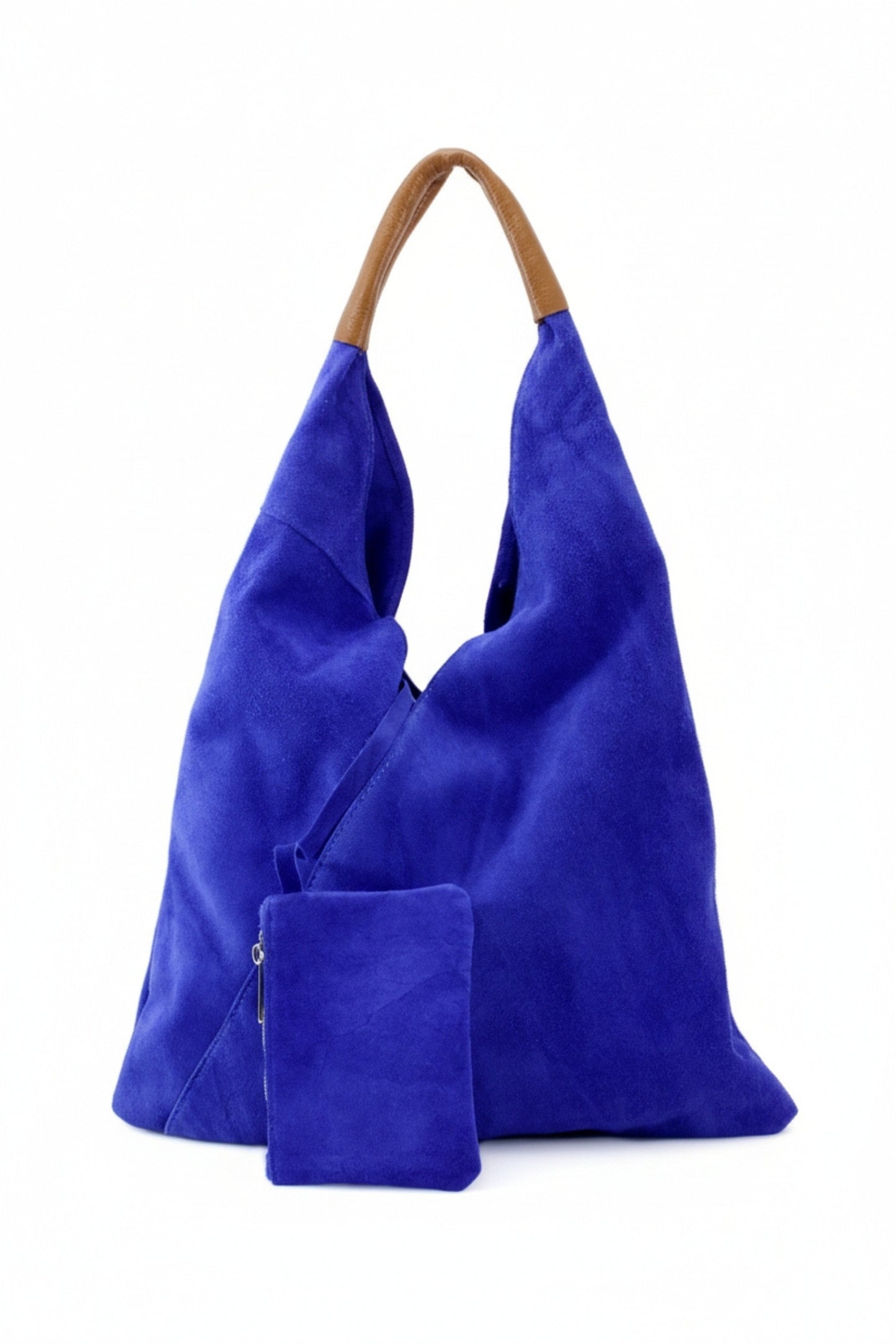 Italian Suede Leather Hobo Shoulder Bag with Purse Attached