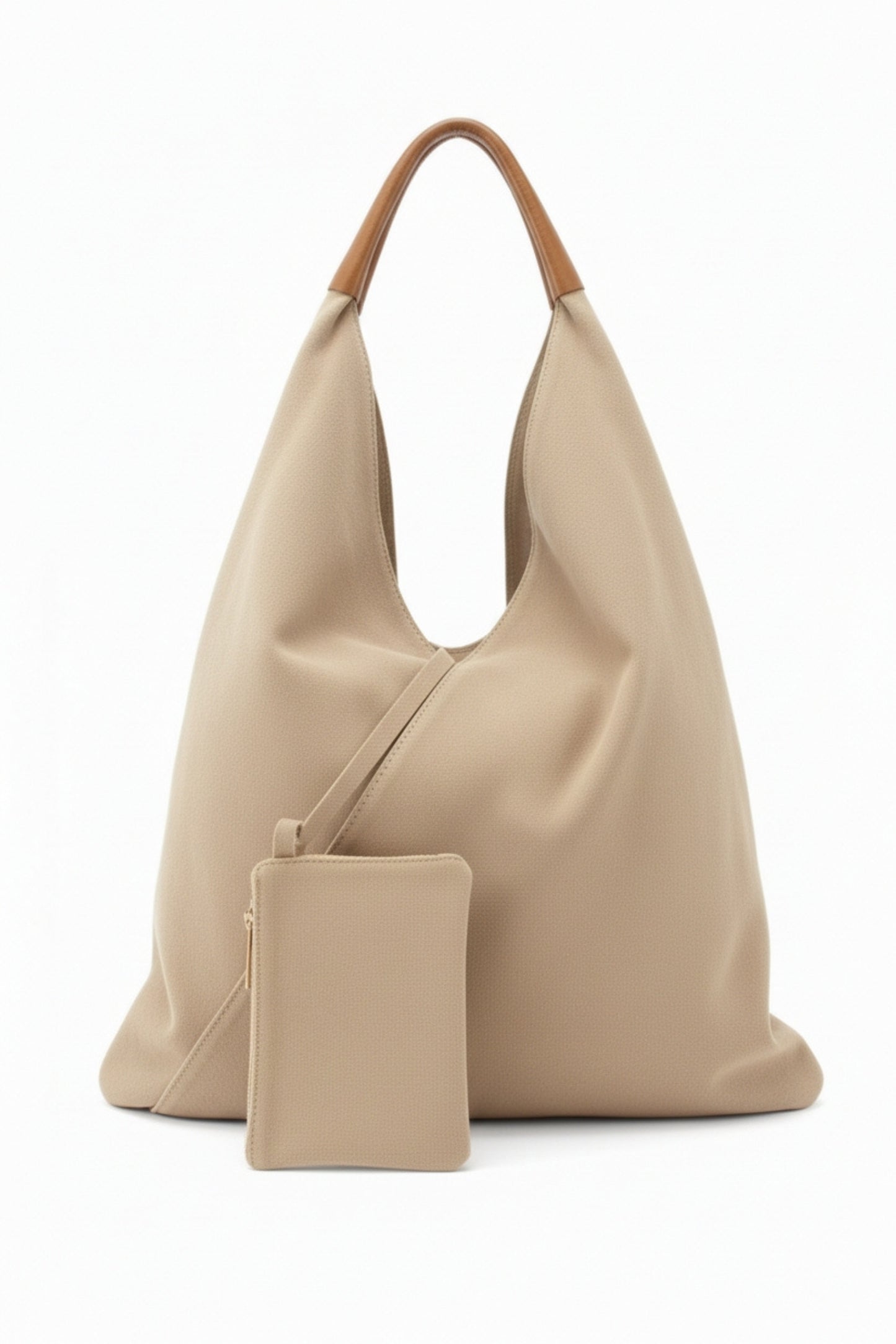 Italian Suede Leather Hobo Shoulder Bag with Purse Attached