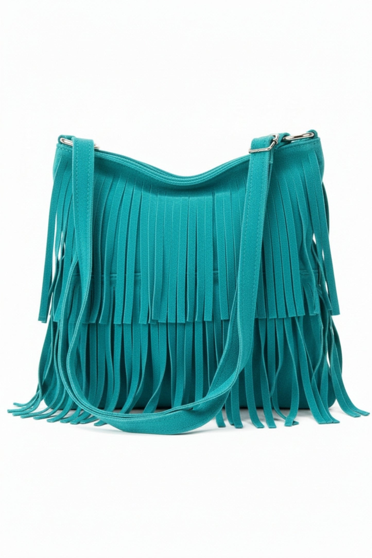 Italian Genuine Suede Fringed Crossbody Bag with Zipper