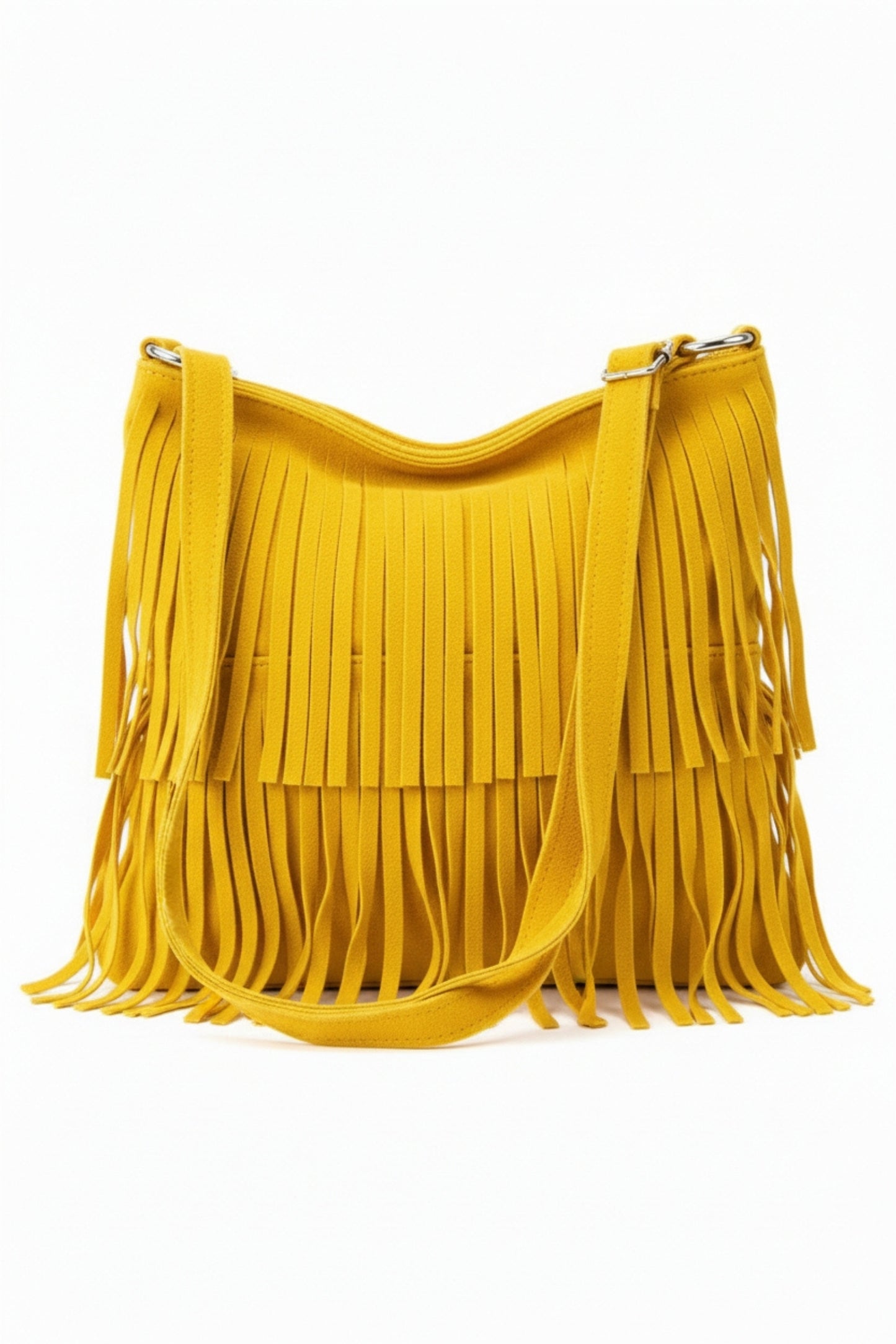 Italian Genuine Suede Fringed Crossbody Bag with Zipper
